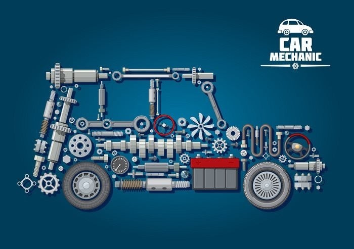 Mosaic image showcasing various car parts, highlighting the importance of sourcing components from the best car parts store for vehicle maintenance and repair.