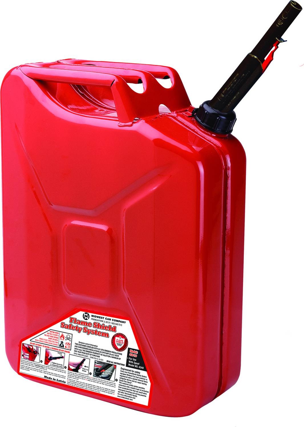 Red gas can for storing emergency fuel, essential for hurricane preparedness.