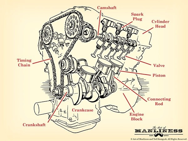 Engine parts diagram v-8 illustration.