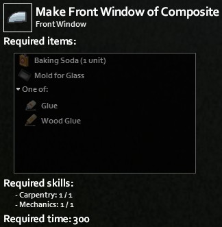 Crafting car windows from broken glass shards in Project Zomboid